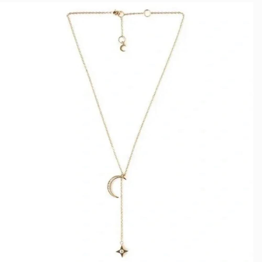 NWT‎ Lili Claspe Moon and Star Lariat Necklace Gold Plated - Picture 2 of 3